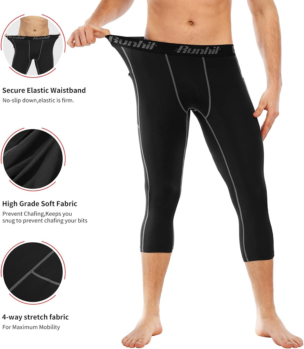 Thumbnail: 3/4 Men'S Compression Pants with Pockets,Workout Athletic Tights Leggings Athlet