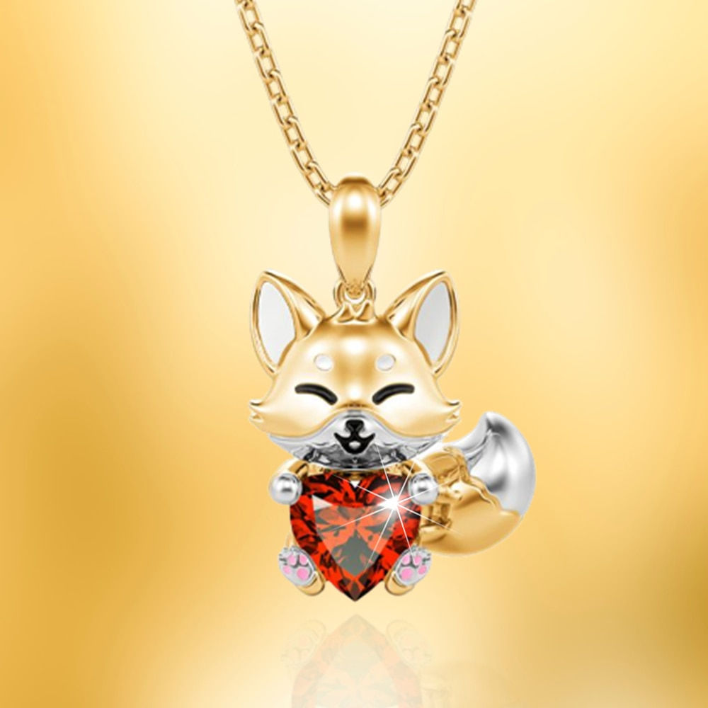 Unique Heart Red Crystal Fox Pendant