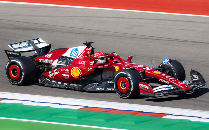 Ferrari of Charles Leclerc at 2025 Formula 1 United States Grand Prix at Circuit of the Americas