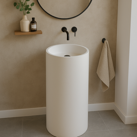 Foto profesional de lavabo tótem en habitación de baño