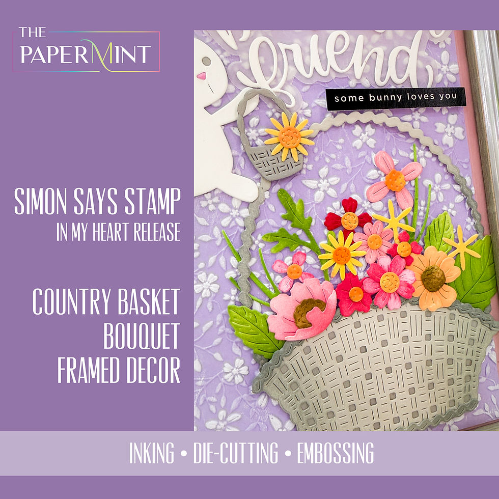 Inking die-cut flowers to create framed Spring decor featuring a stunning country basket bouquet.
