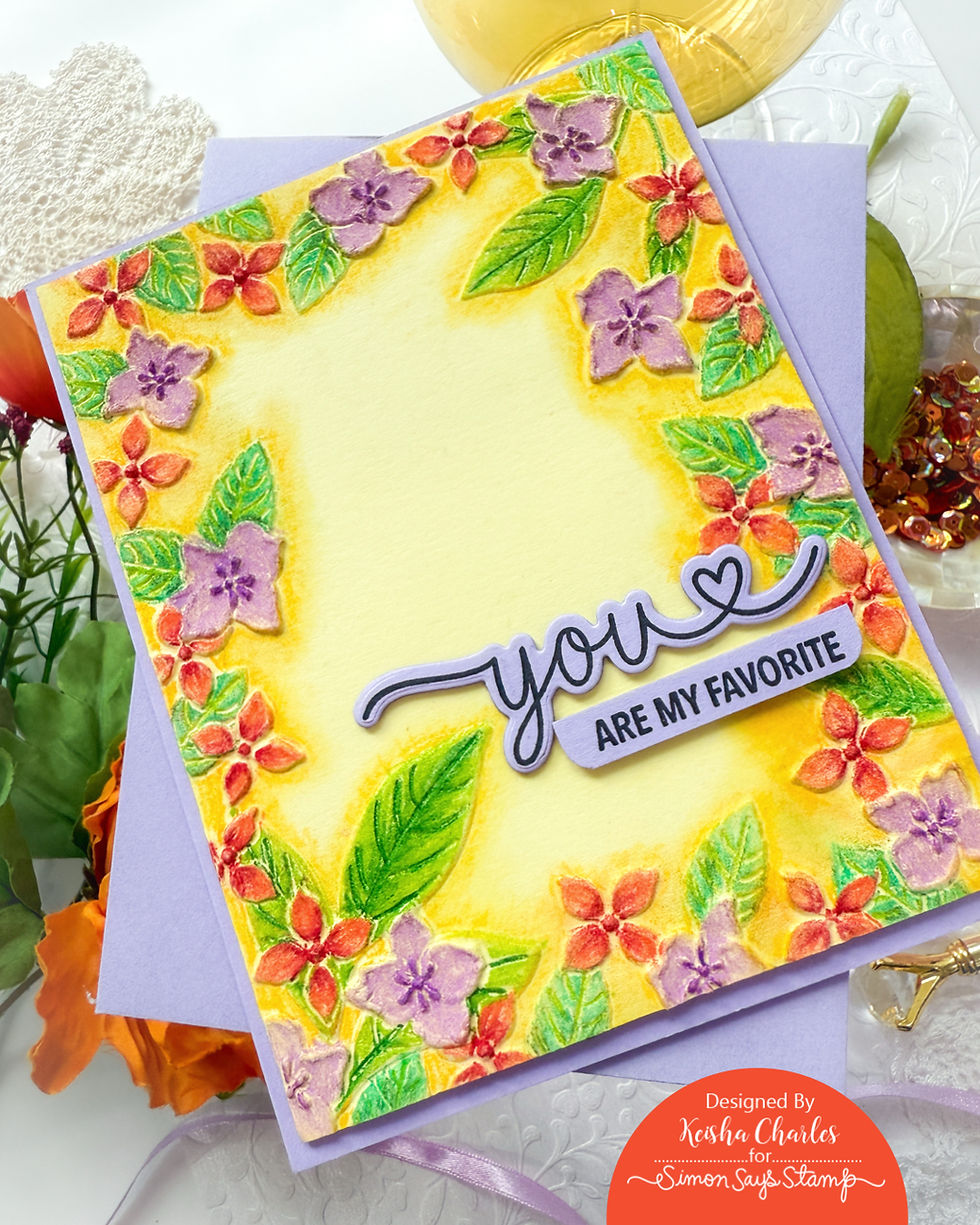Purple-framed card with pink "lol" text, smiling emoji, and appreciation message. Blue envelope, floral background, and decorative sequins.