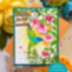 Handmade floral card with a rainbow hummingbird and pink flowers, reading Always find the sunshine.