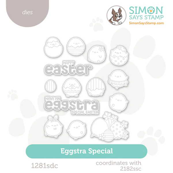 The Simon Says Stamp Eggstra Special dies are the perfect complement to the Eggstra Special stamp set, making it easy to add dimension and charm to your Easter projects. This set includes coordinating dies that cut out all the adorable images—from the roly-poly baby chicks in tutus and bunny ears to the decorated Easter eggs and blooming flowers—as well as the two large sentiments, "Happy Easter" and "Have an Eggstra Special Easter."