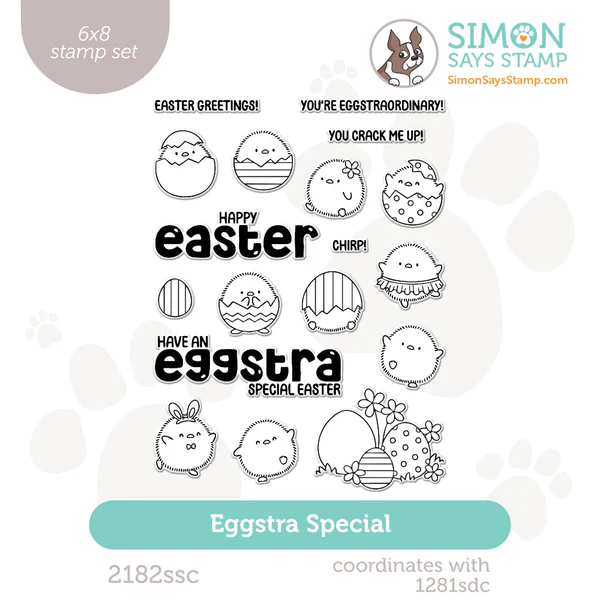The Simon Says Stamp Eggstra Special stamp set is bursting with playful charm, perfect for adding a whimsical touch to your Easter crafting! This delightful set features roly-poly baby chicks hatching from eggs, frolicking about, and dressed in adorable tutus and bunny ears. Alongside these sweet characters, you’ll find “eggstra” images of decorated Easter eggs and blooming flowers to create cheerful springtime scenes.