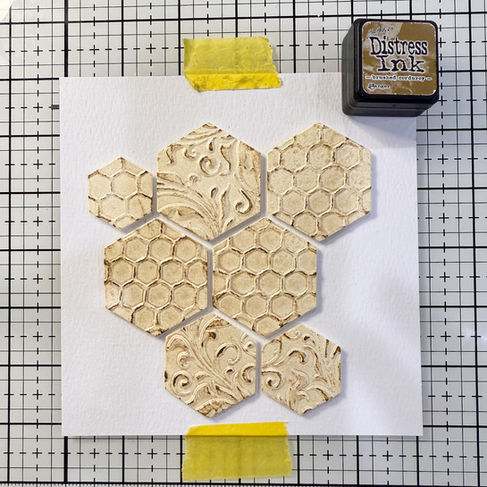 Hexagons inked with Brushed Corduroy