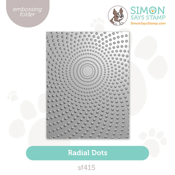 Embossing folder with dots arranged in a radial pattern.