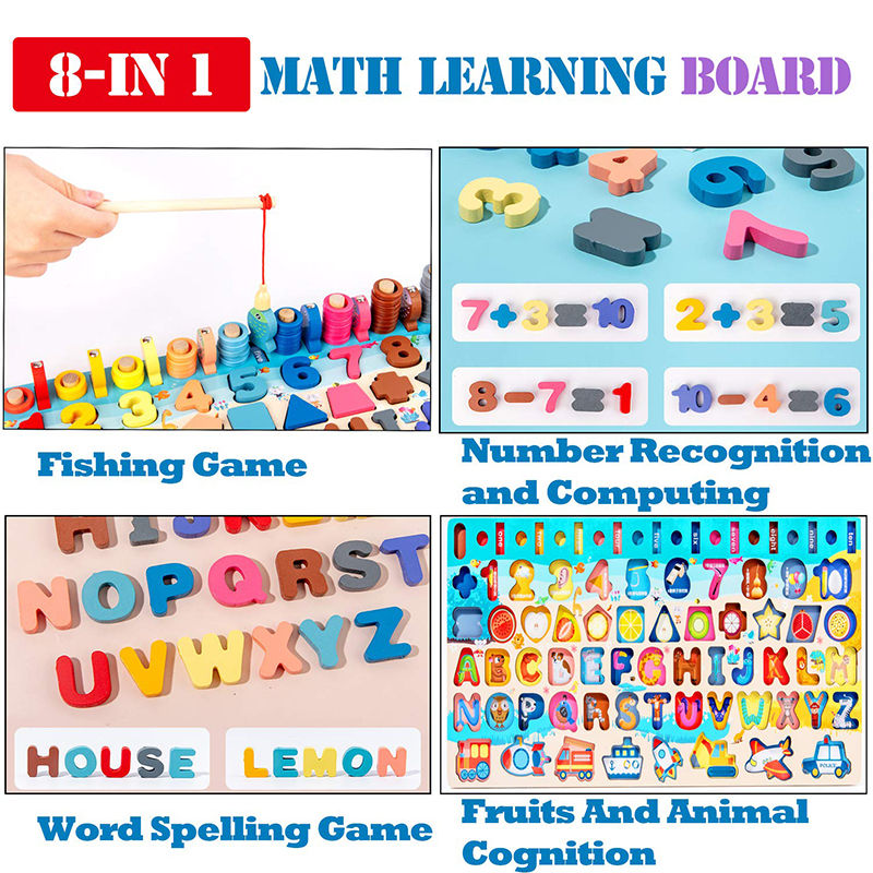 Thumbnail: Montessori Wooden Toys Kids Busy Board Animal Math Fishing Numbers Matching Digi