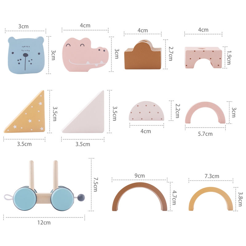 Thumbnail: Wooden Montessori Toys Animal Block Dragging Stars Moon Surround Train  Hand Coo