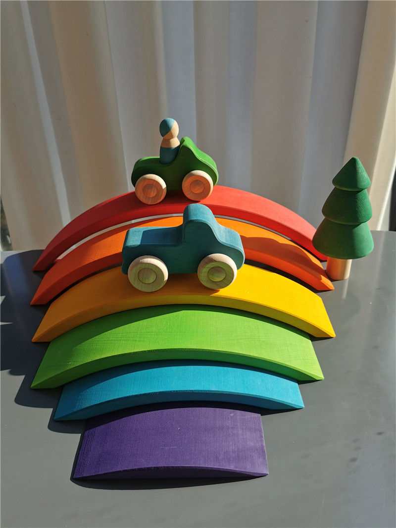 Thumbnail: Wood Montessori Toys Rainbow Stacking Bridge Cars Matryoshka Dolls Forest Trees 