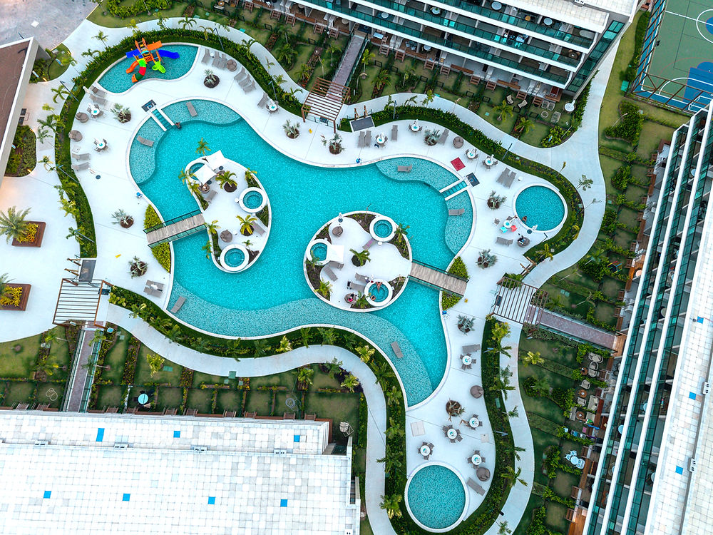 Aerial view of resort pool complex, Porto de Galinhas Muro Alto