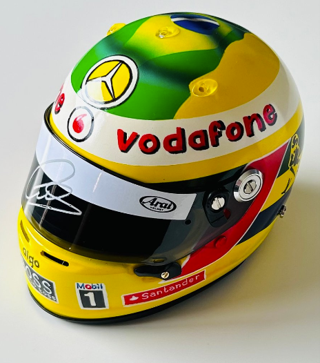 Thumbnail: 20ll SPECIAL EDITION BRAZIL MERCEDES SIGNED 1:2 HELMET - LEWIS HAMILTON