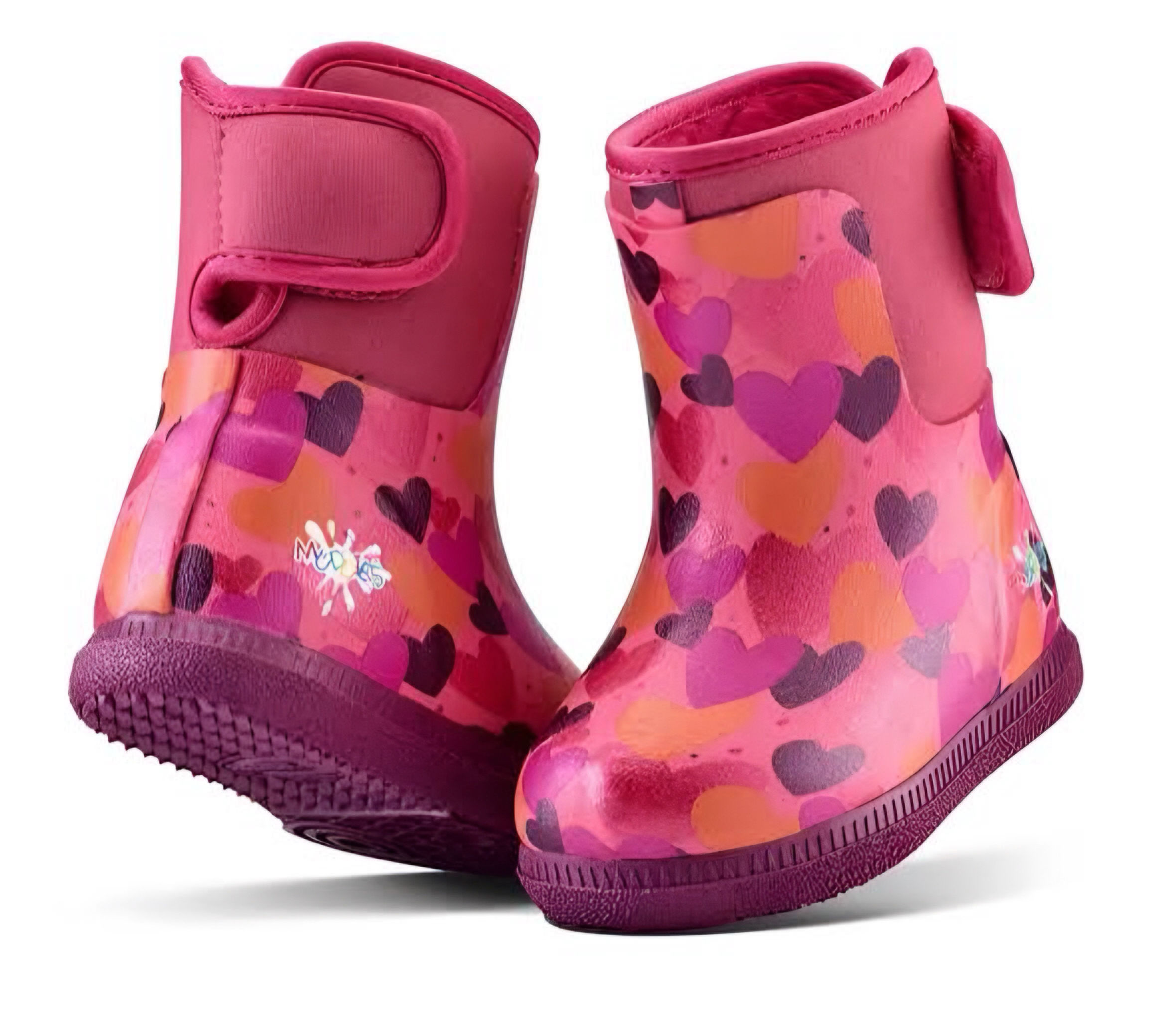 Muddies Splish 4.0 Barefoot Girls Wellington Boots with Hearts in Pink