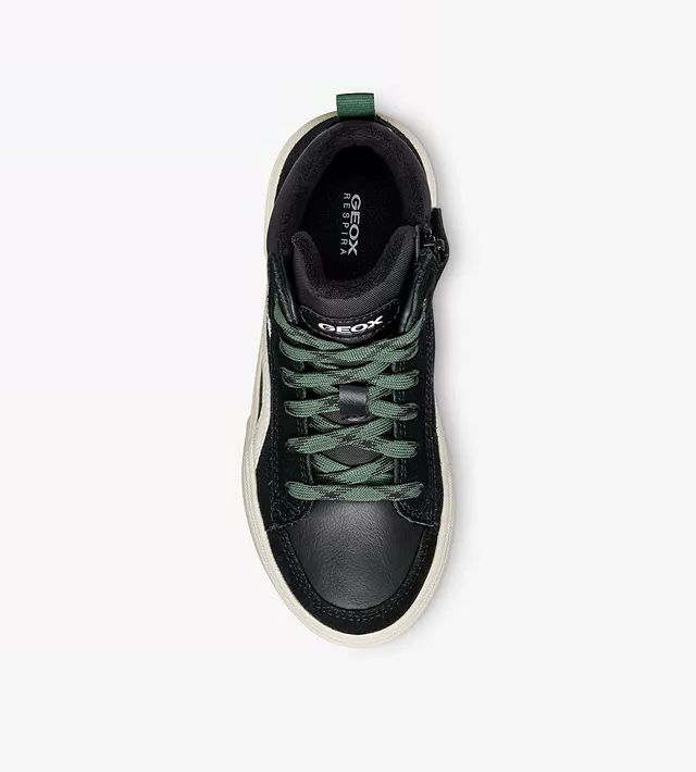Thumbnail: Geox J Weemble Boys Hi Tops in Black with Green