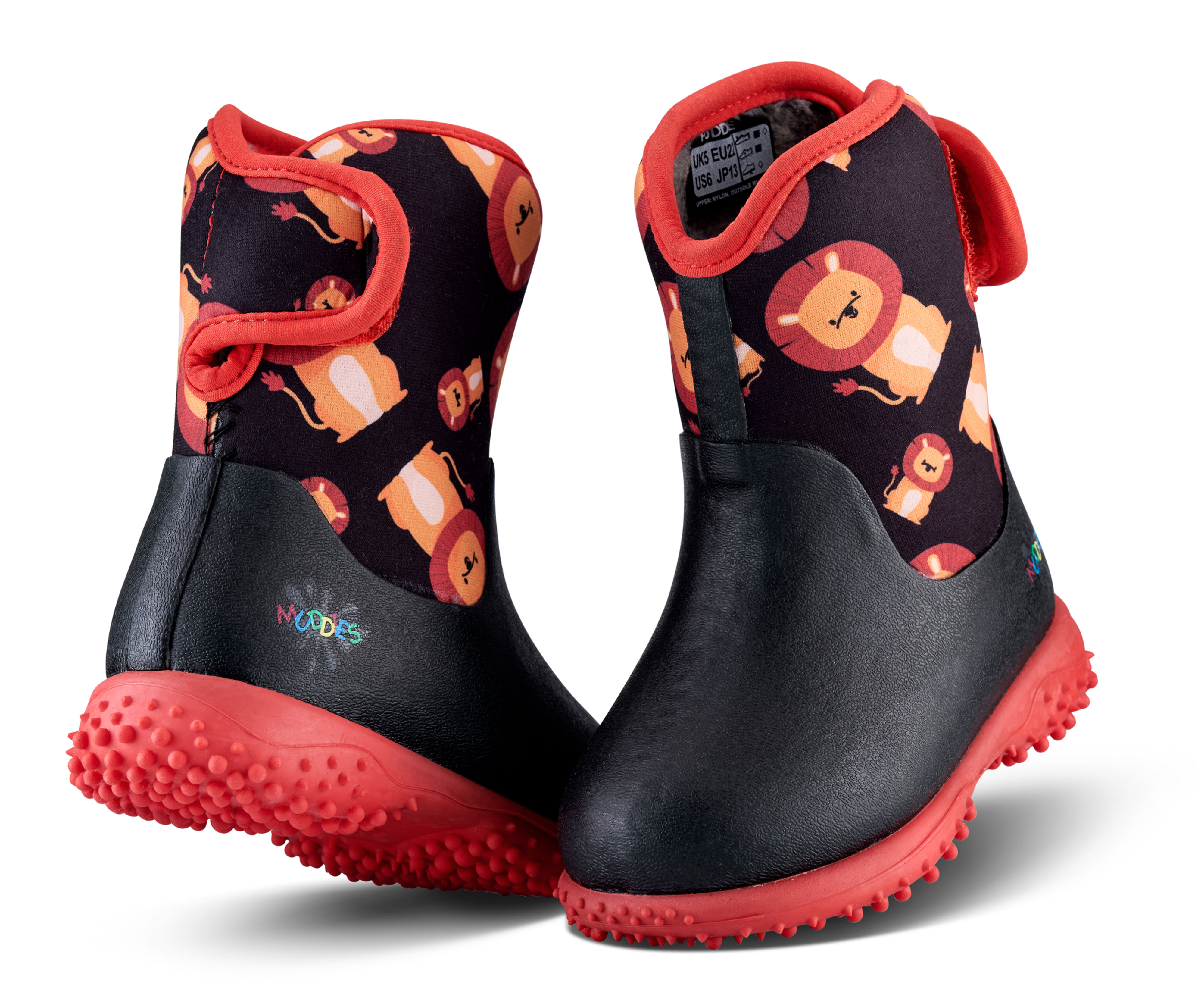 Muddies Puddle 5.0 Wellingtons with Lions in Black & Red