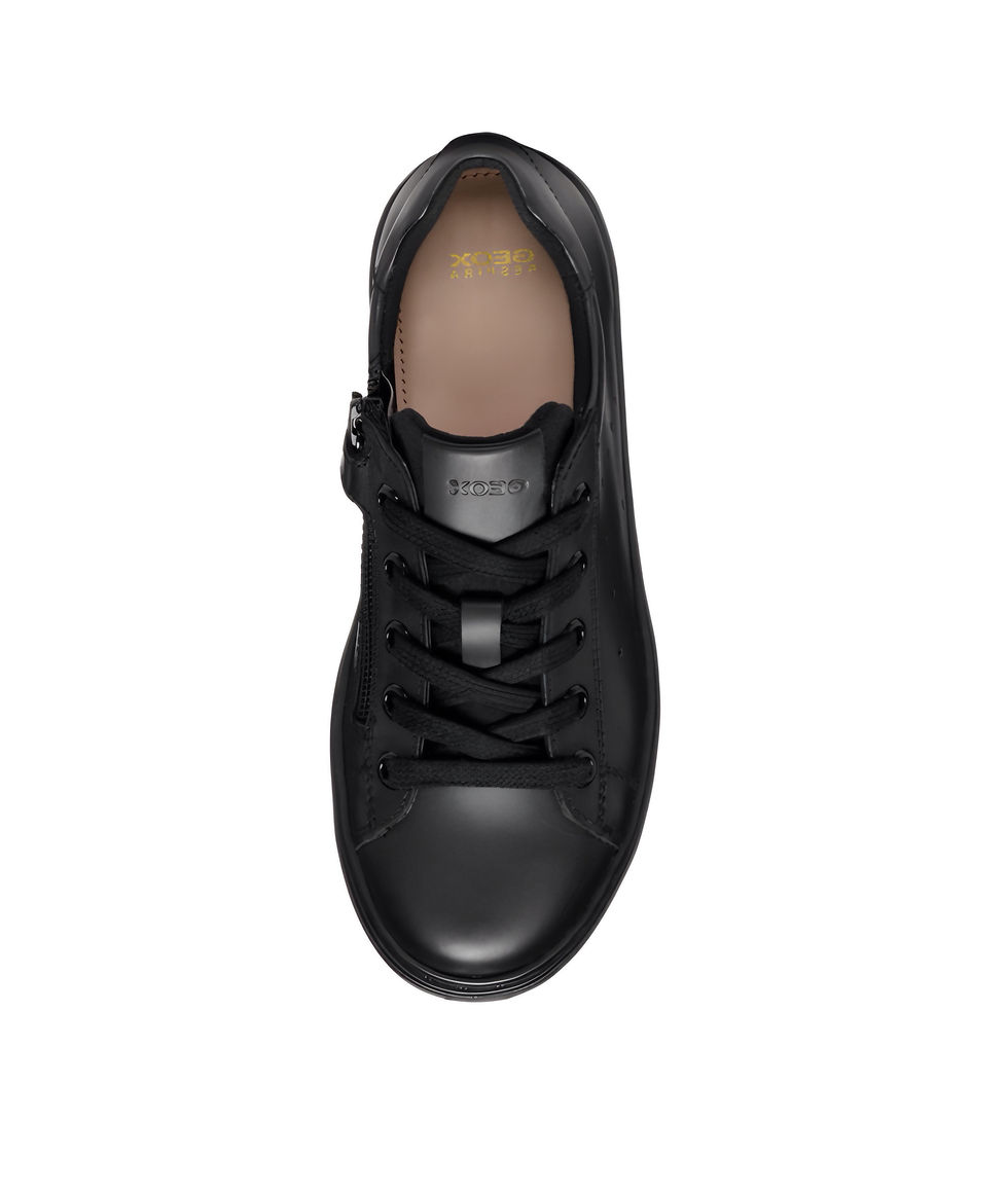 Thumbnail: Geox J Nashik School Shoes in Black Nappa Leather  Lace up with Zip