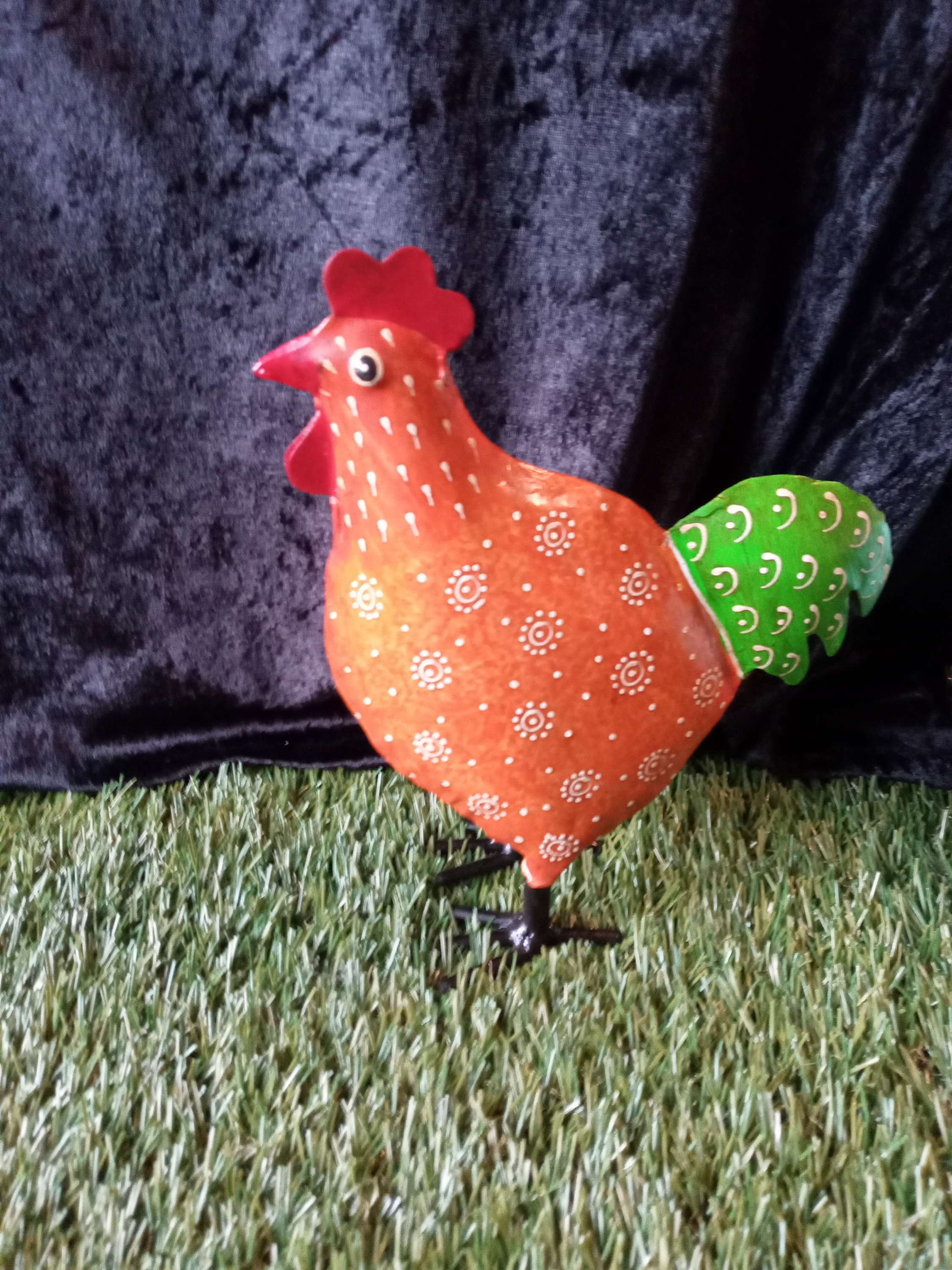 Deko Metall Huhn 25cm orange grün 