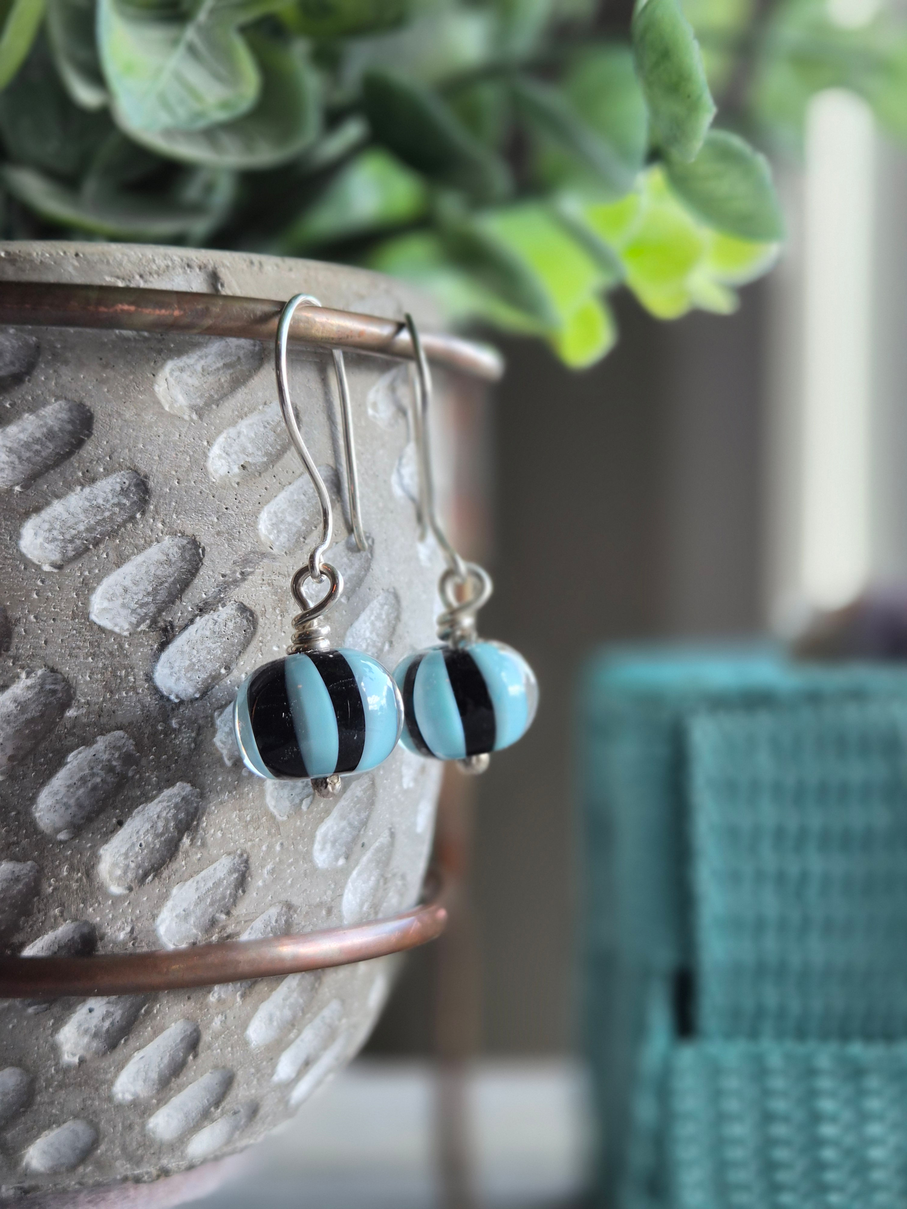 Light Turquoise and Black Striped Earrings
