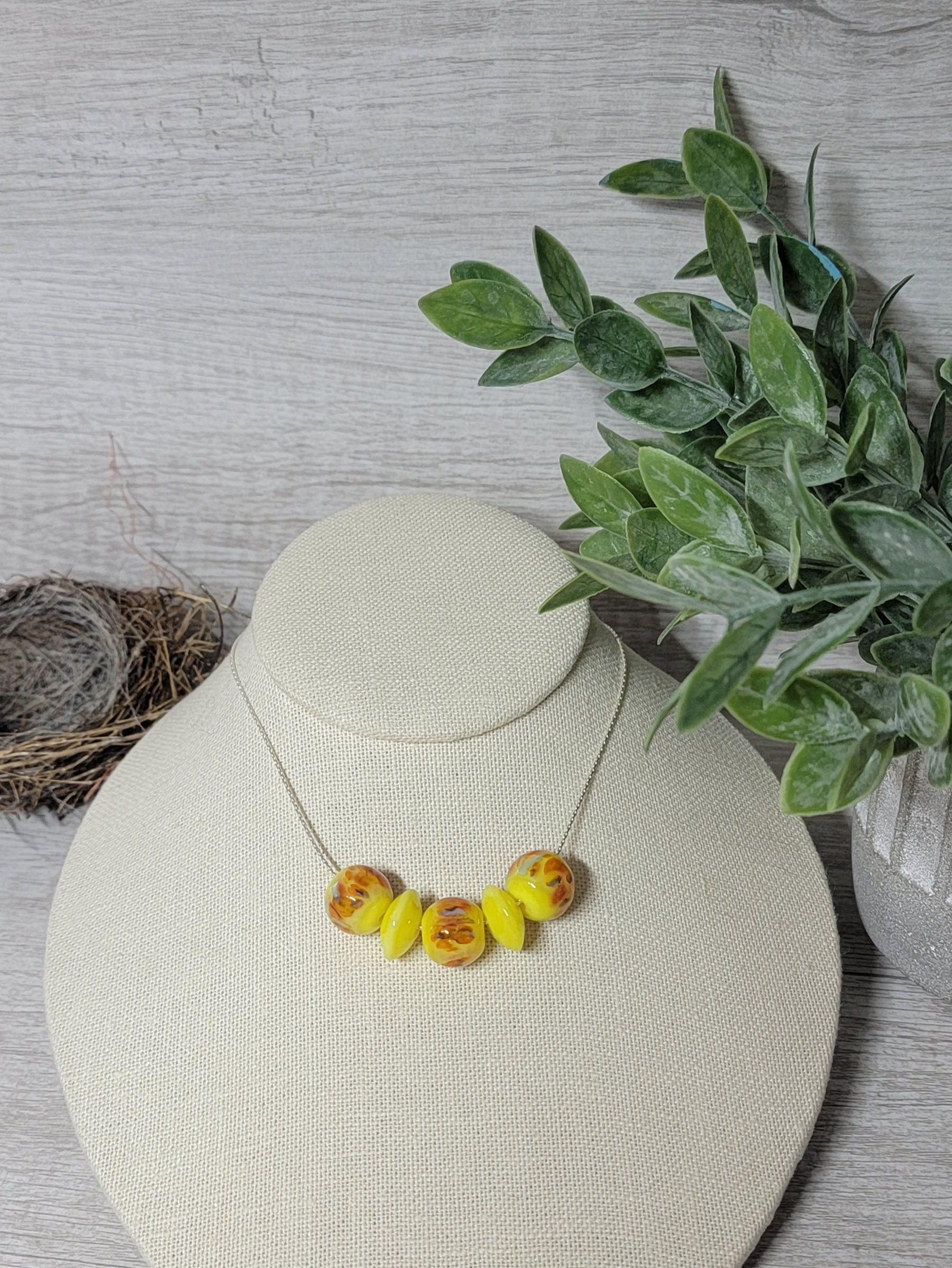 Yellow and Orange Glass Bead Necklace