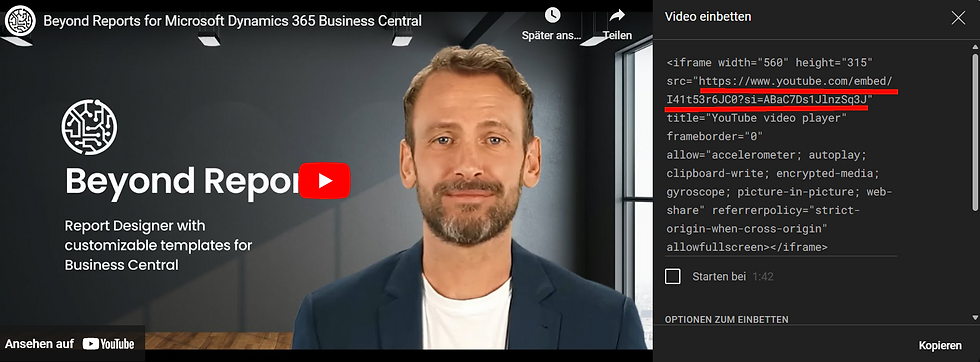 Copy embedded link from Youtube