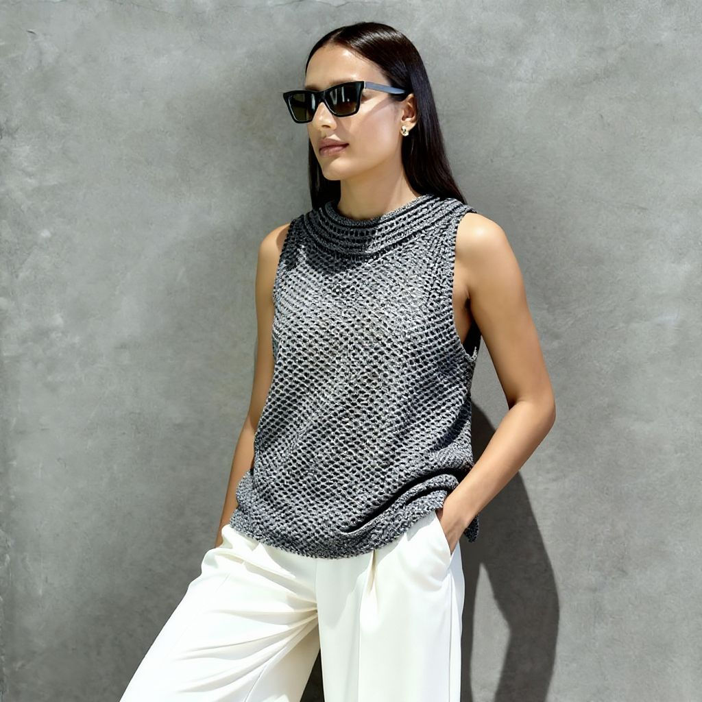 Regata Tricot Gola Trabalhada