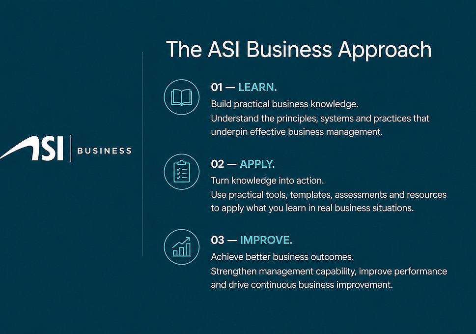 ASI Business Learn Apply Improve approach to practical business management