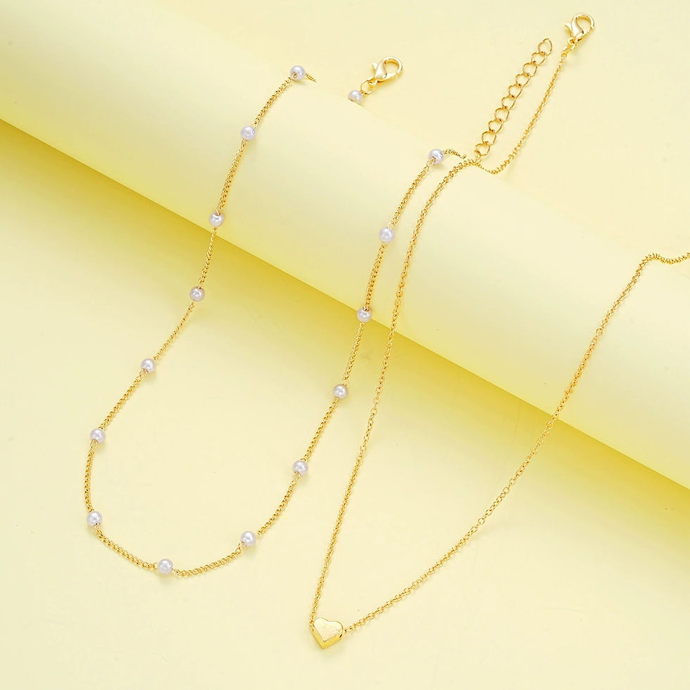 Thumbnail: Fashion Imitation Pearl Heart Jewelry Set For Women Gold Silver Color Round Bead