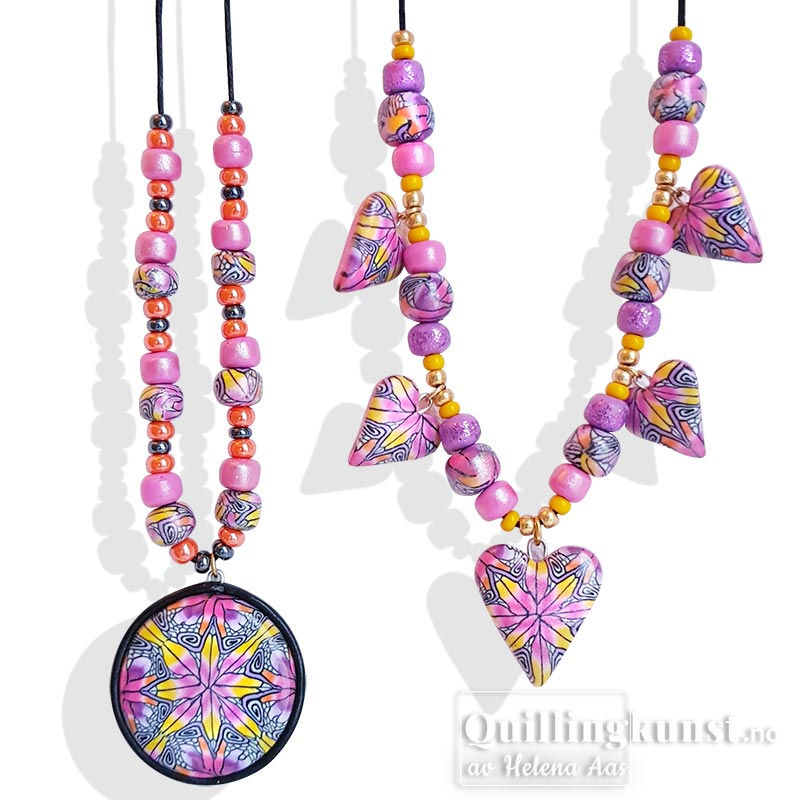 Smykkesett gul og rosa blomst, Kalejdoskop.