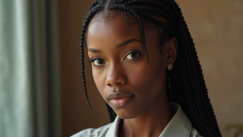 Close-up view of medium-sized box braids with a neat parting