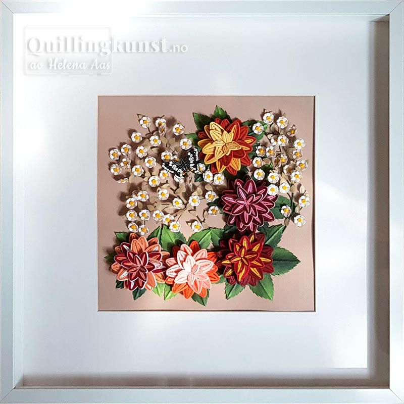 Miniatura: Quilling bilde Dahlias og sommerfugl