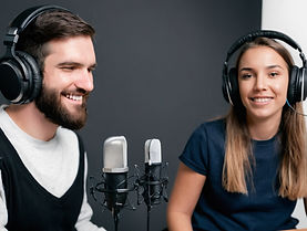 a man and a women narrating a podcast about the content of the website