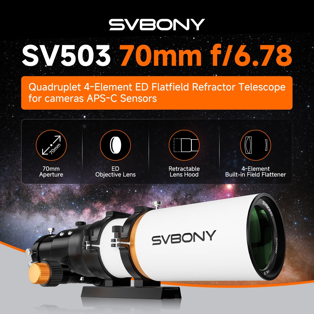 SVBONY SV503 70mm f/6.78 Flatfield Refractor Teleskop
