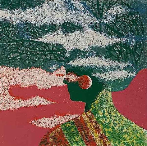 5. Head in the clouds Reduction Linocut image size 30x 30 cm Unframed £170.jpeg