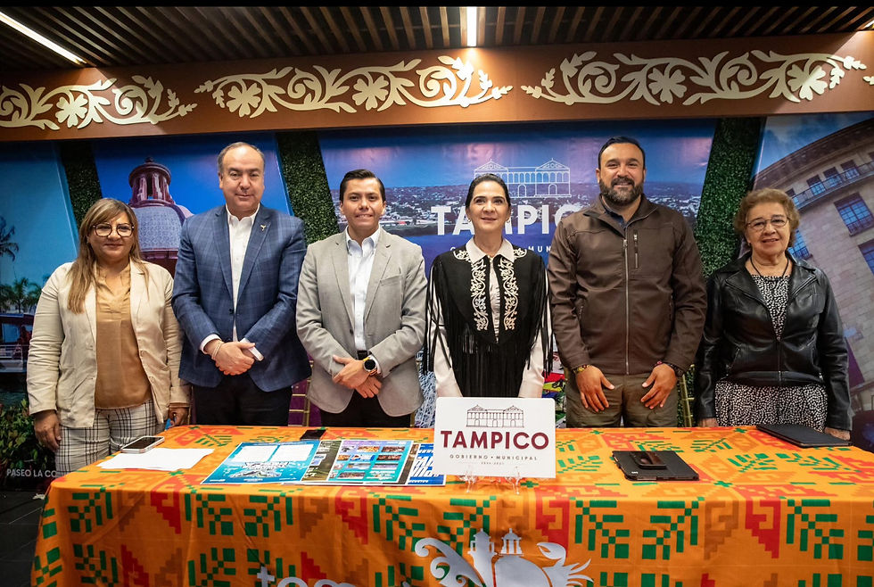 Foto: secretaria de Turismo del Ayuntamiento de Tampico, Karime Cámara Chaín; representante del Gobierno del Estado de Tamaulipas; Alejandro Rábago Hernández; director general de Gestión Social de Destinos, Marte Luis Molina Orozco; presidenta municipal de Tampico, Mónica Zacil Villarreal Anaya; secretario de Turismo de Tamaulipas, Benjamín Hernández Rodríguez, ; directora del Abierto de Tenis Tampico, Olga de la Fuente