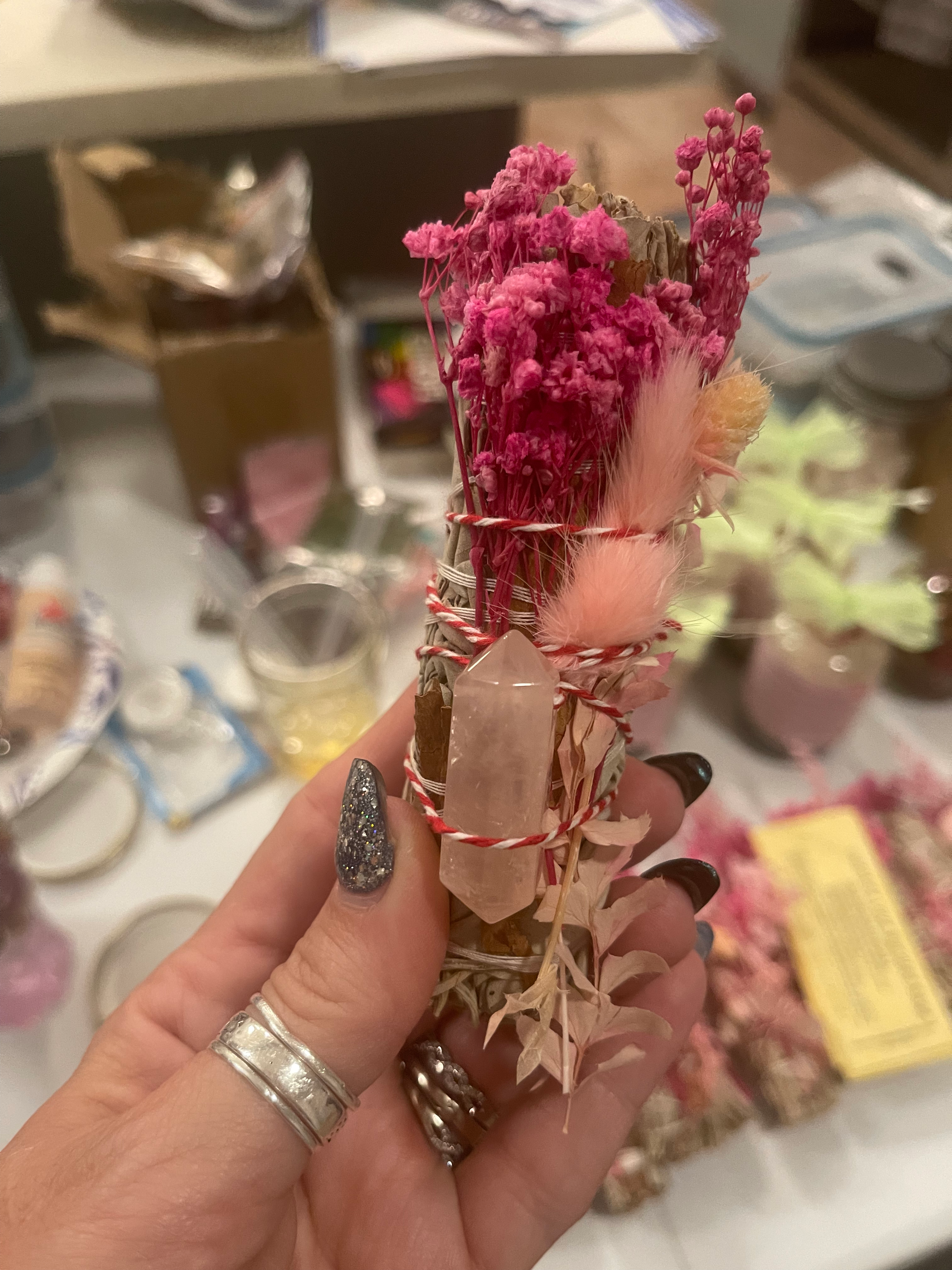 Crystal Flower White Sage & Rose Quartz Bundle