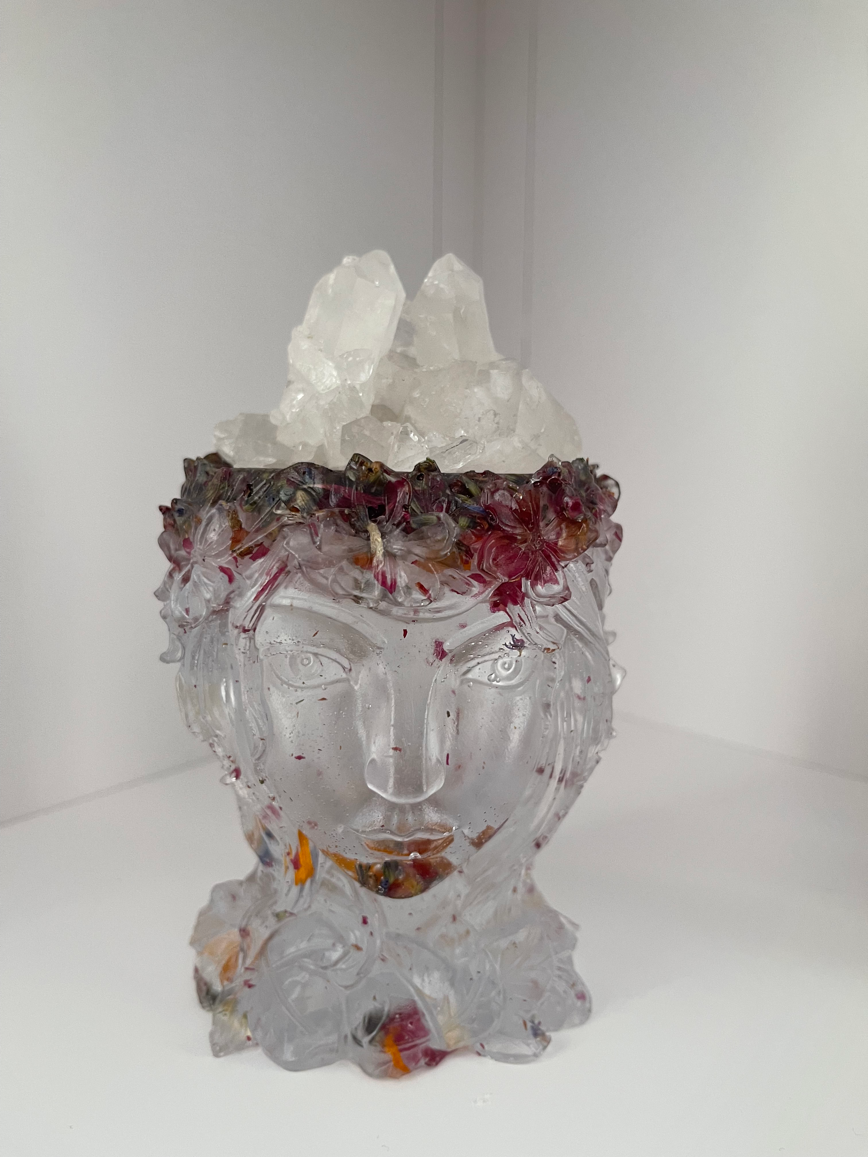 Resin Goddess Head with flowers