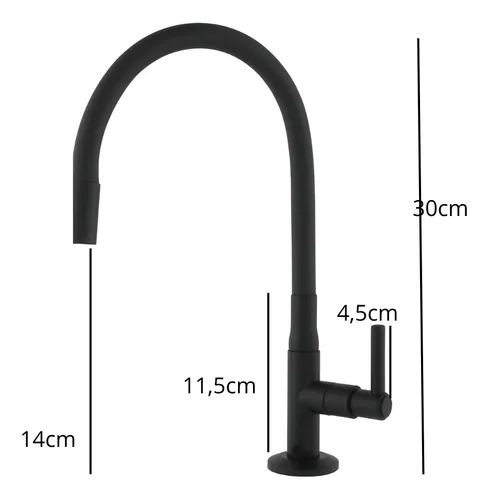 Miniatura: Torneira Fria Articulada De Cozinha Mesa Preto Fosco