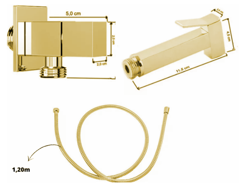 Miniatura: Ducha Higiênica Quadrada 1/4 De Volta Dourado Brilhante