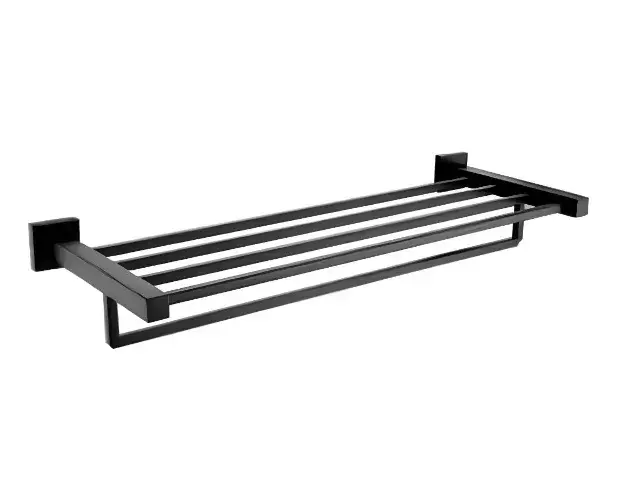 Porta Toalha Linear Estilo Hotel Dupla Fixação Preto Fosco