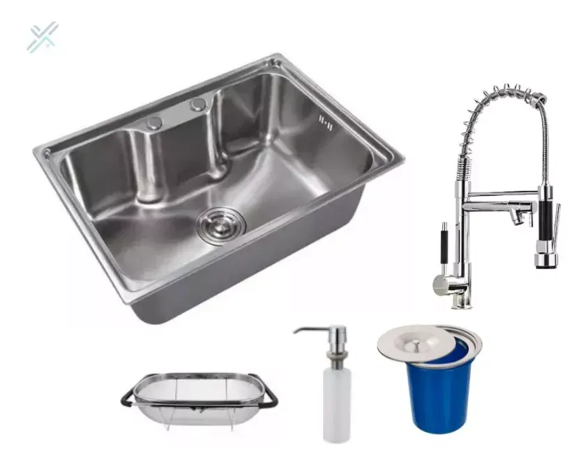 Combo Kit Cuba Inox Gourmet + Dosador + Lixeira 5 Litros + Escorredor + Torneira
