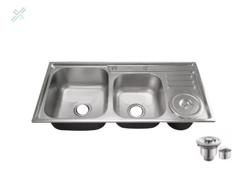 Cuba Dupla Inox Gourmet Luxo Sobrepor Com Lixeira E Válvulas