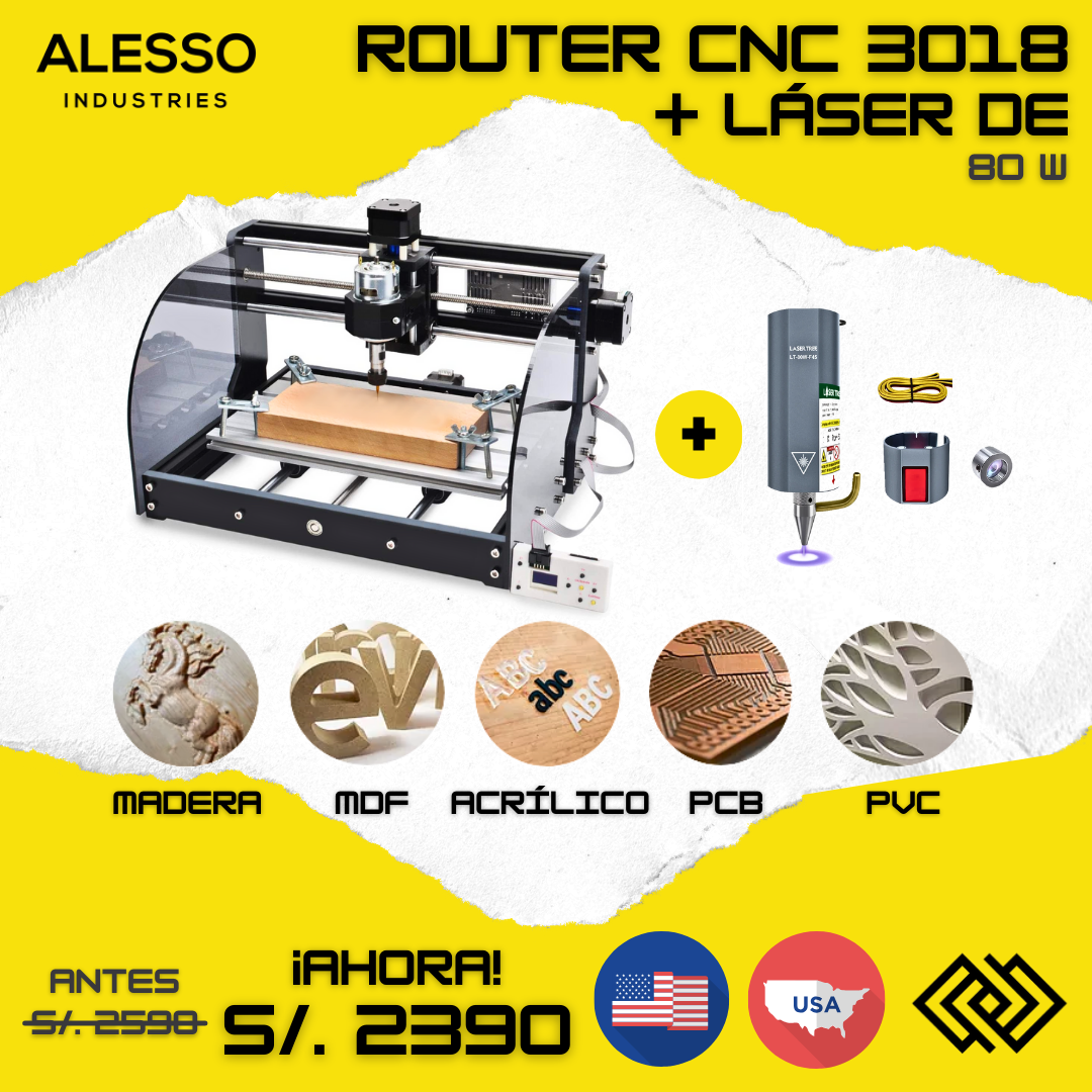 Router CNC 3018 Pro Max + Láser de 80 W