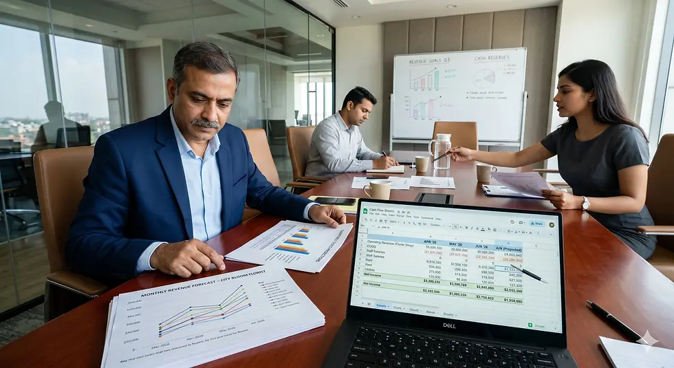 Business owner creating a cash flow forecast for seasonal income planning