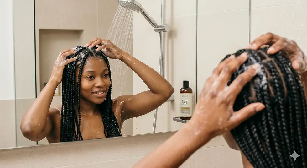 Washing braids gently while focusing on scalp cleaning