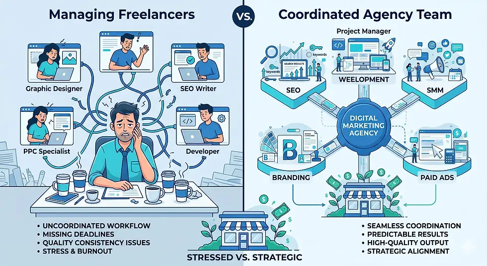 Comparison between freelancers and a full-service digital marketing agency