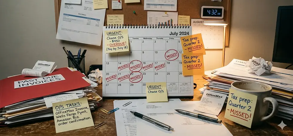 Missed bookkeeping deadlines and irregular financial tracking