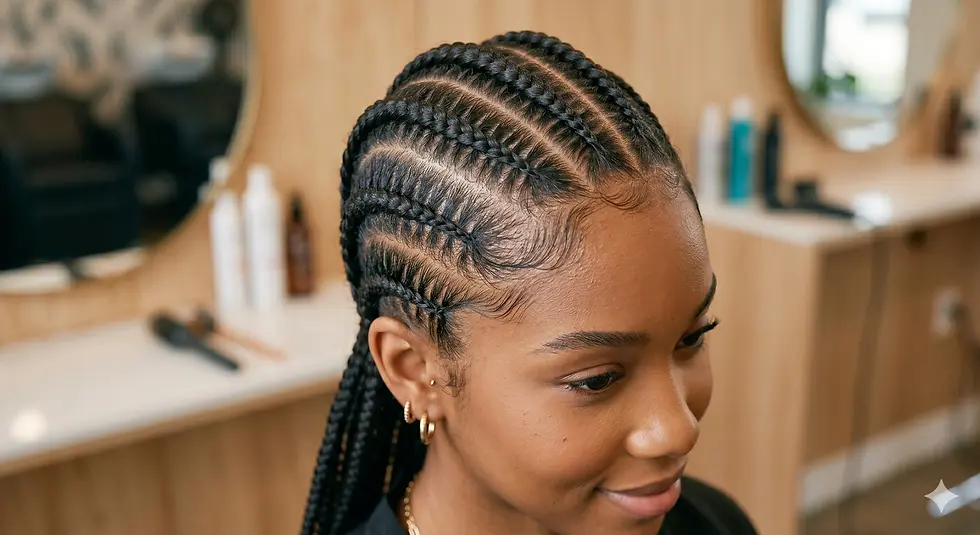 Neat straight-back cornrows braided close to the scalp