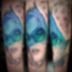 Abstract colour realism portrait tattoo sleeve by Ben Fawcett FawcettTattoos