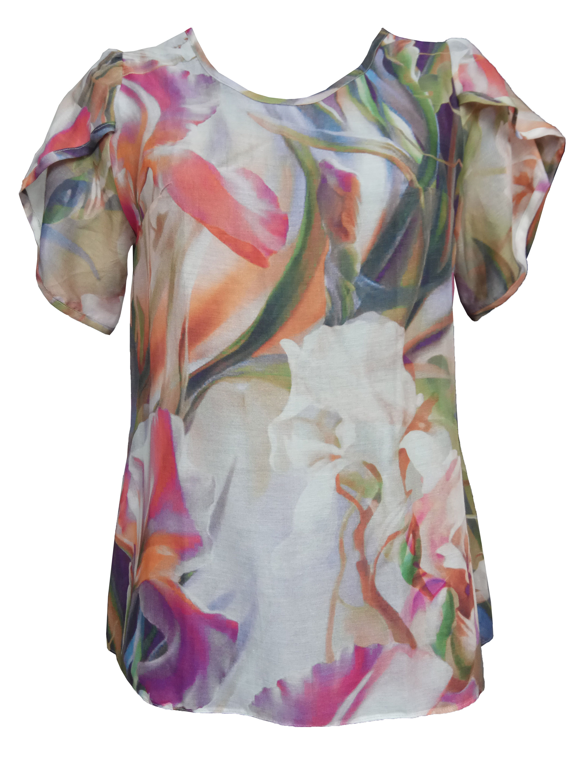 Silk - Cotton Floral Shirt - Leaf Sleeves
