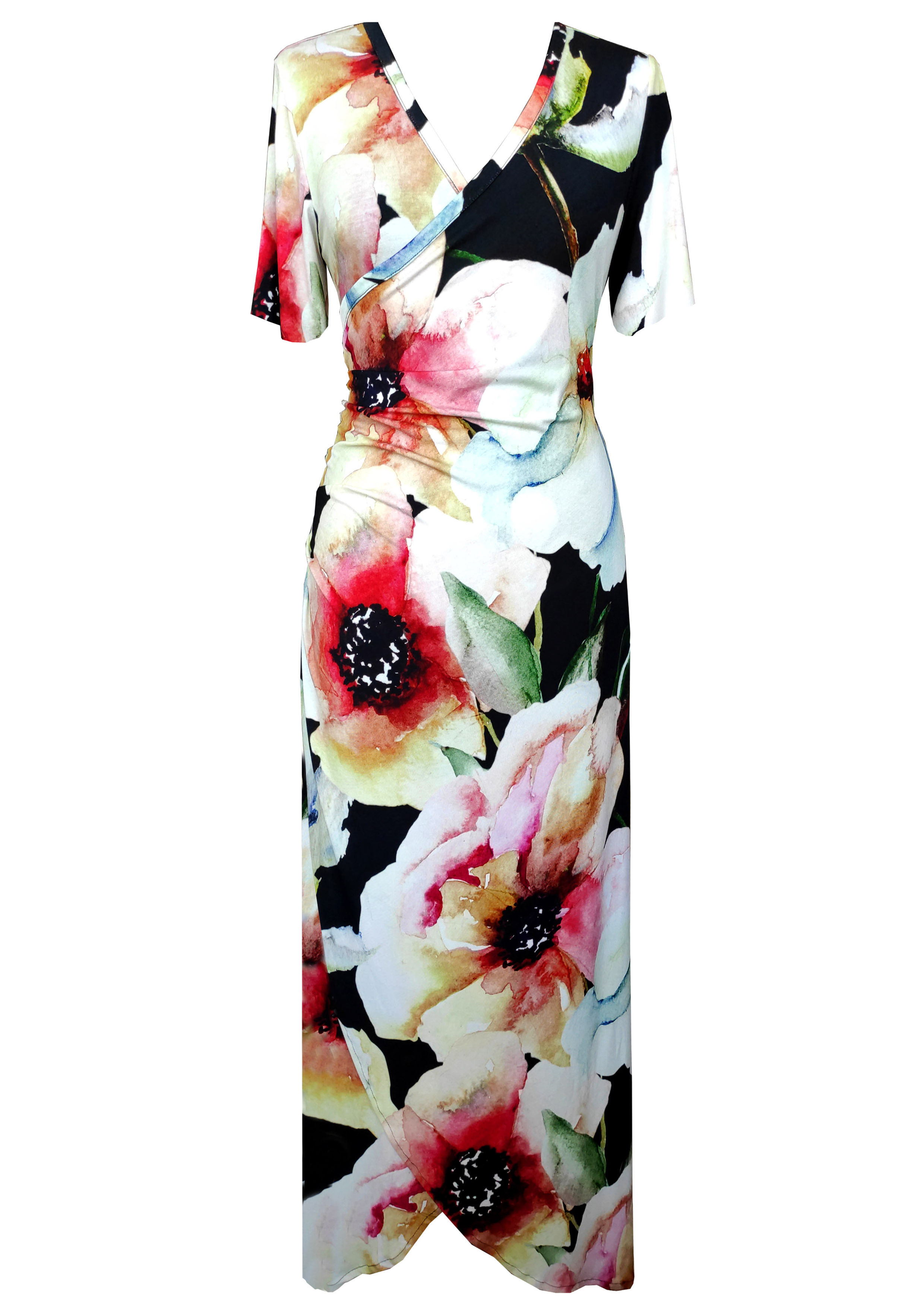 Black Floral Maxi Wrap Dress